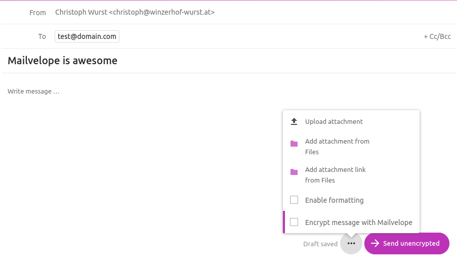 The "Ecrypt message with Mailvelope" option in Nextcloud Mail v1.3.5